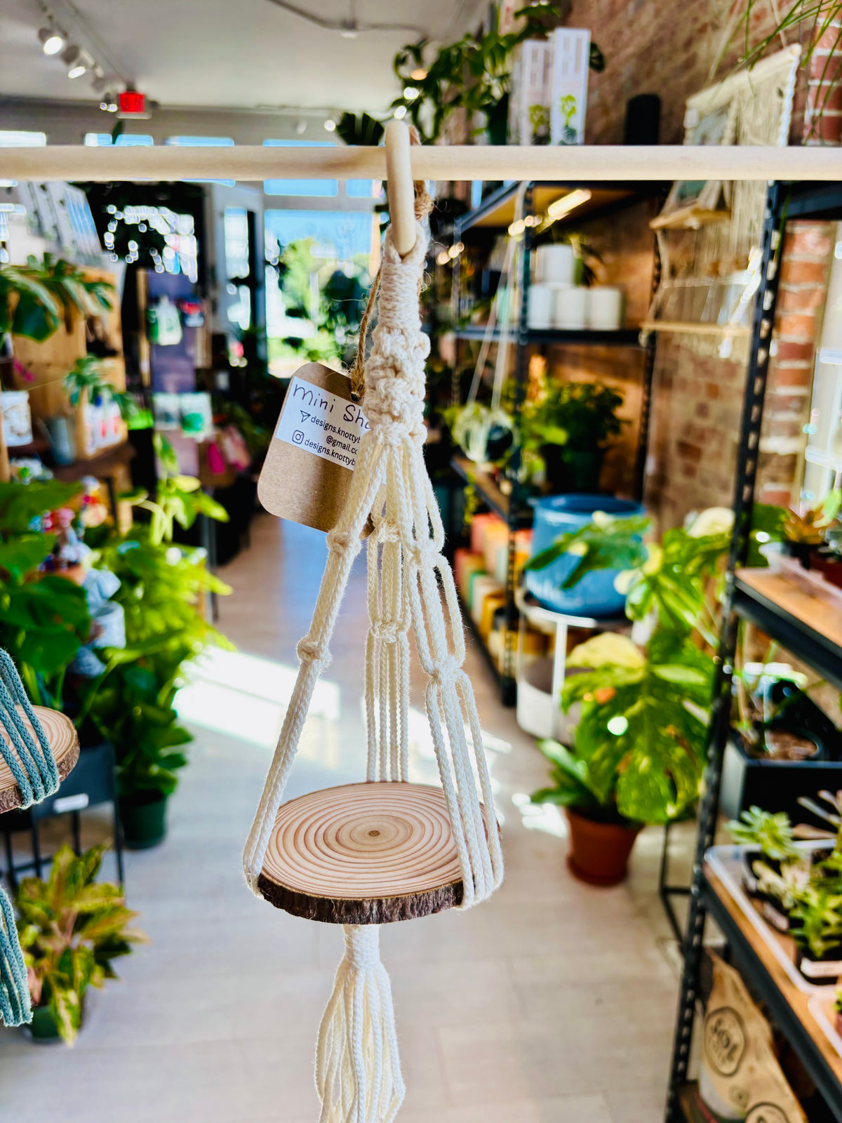 Knotty by Nature Macrame Hanger With Wooden Shelf
