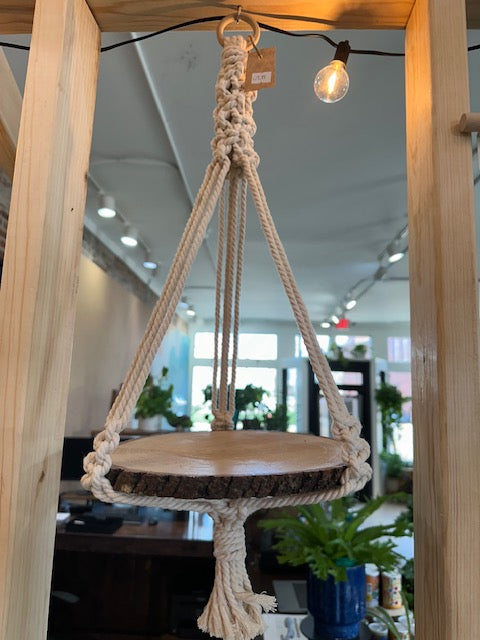 Macrame Plant Holder - Wooden Shelf with Tassel