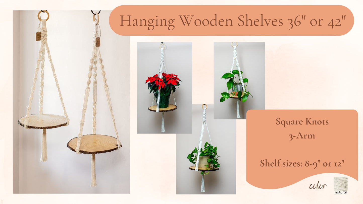 Knotty by Nature Macrame Hanger With Wooden Shelf