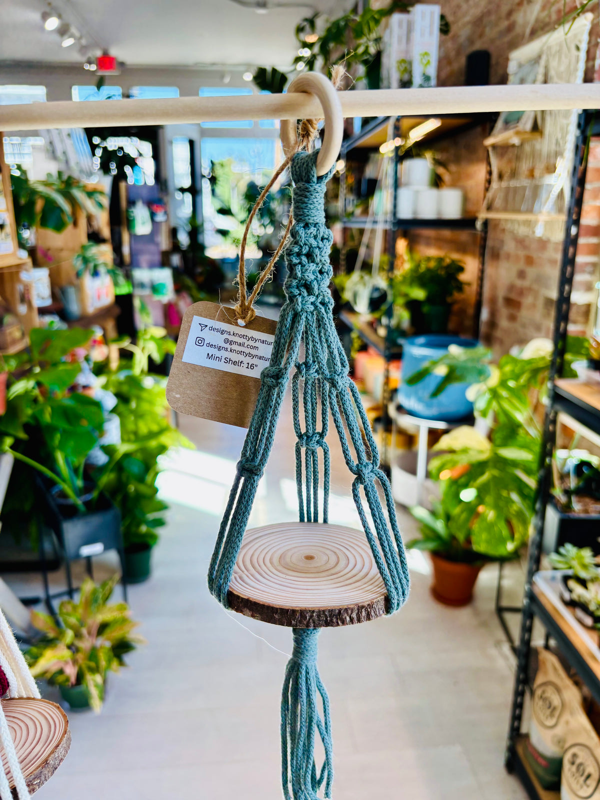 Knotty by Nature Macrame Hanger With Wooden Shelf