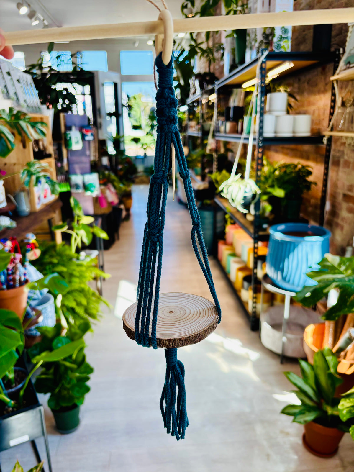 Knotty by Nature Macrame Hanger With Wooden Shelf