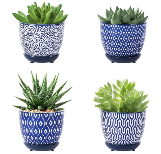 Blue Ceramic Pattern Pots 3.5"