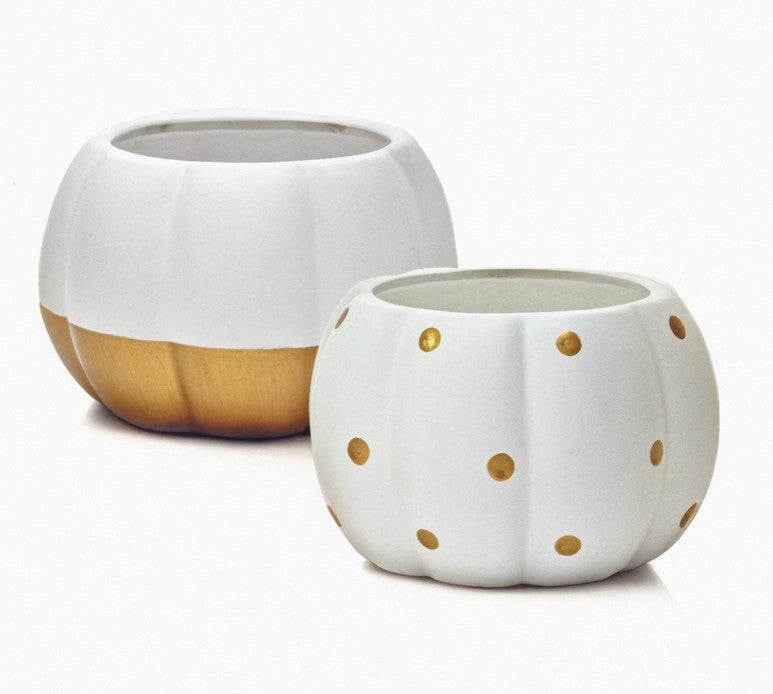 White & Gold Pumpkin Planters