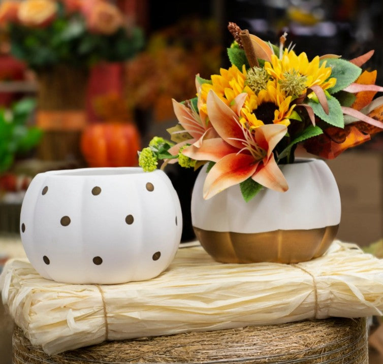 White & Gold Pumpkin Planters