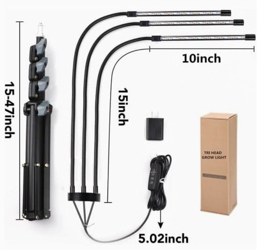 Tri-Head LED Grow Light with Stand