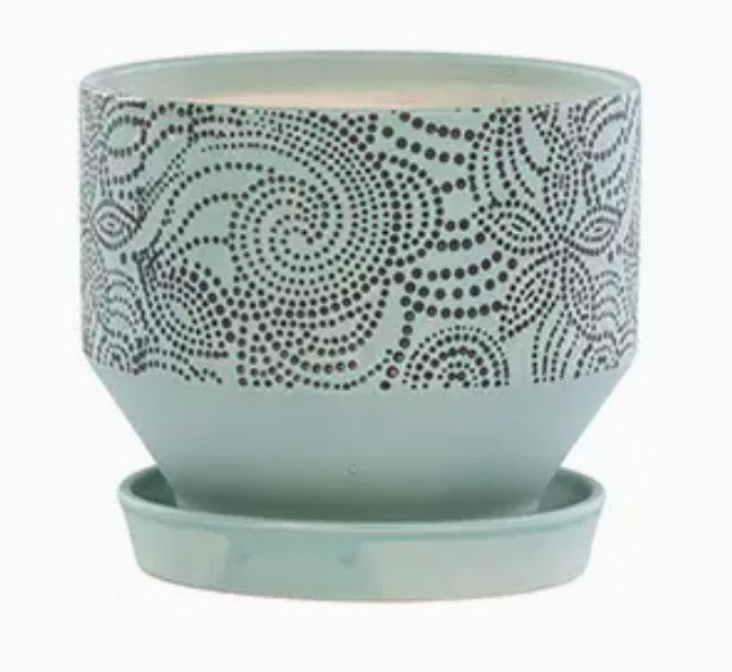 Blue Embossed Floral Pot