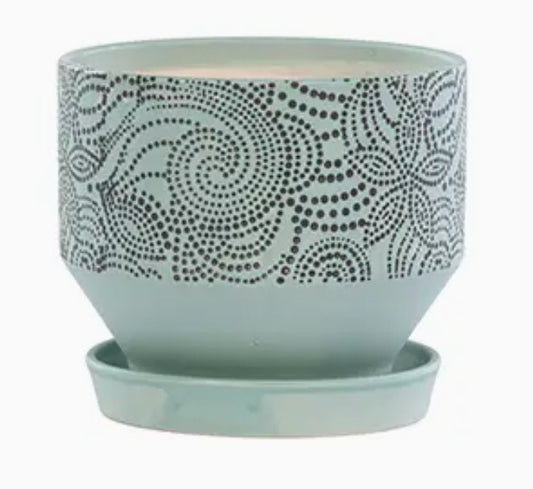 Blue Embossed Floral Pot