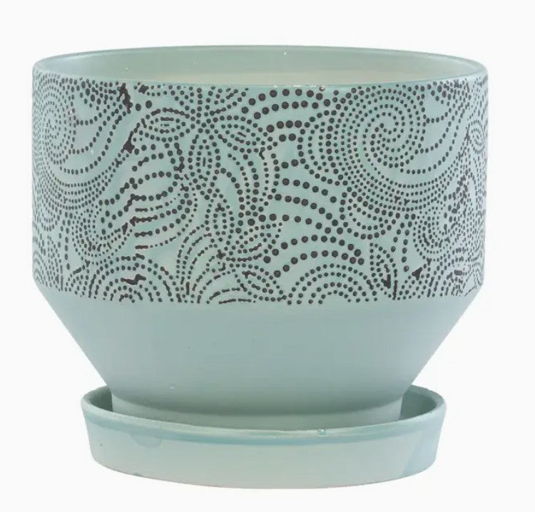Blue Embossed Floral Pot